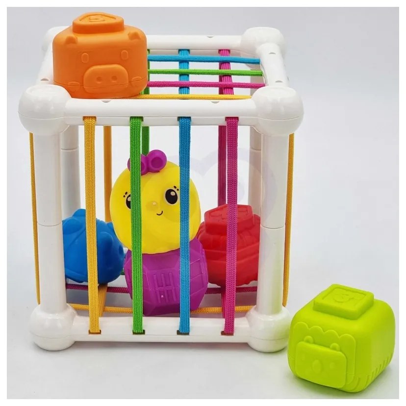 Woopie baby elastyczna kostka sensoryczna sorter dla dzieci zwierzątka + grzechotka 7 el.