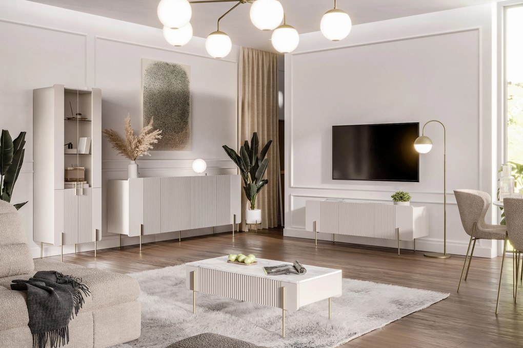 Komoda Malmi 200 cm - kaszmir / crema bianca / złote nóżki