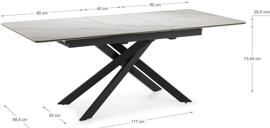 Rozkładany stół z dodatkowym blatem z ceramicznym blatem 89,5x160 cm Belma – Marckeric