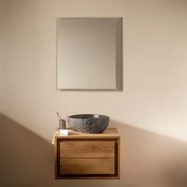 Zestaw Wiszących Mebli Łazienkowych Z Drewna Tekowego Jabari Drewno Tekowe & Nieregularna Z Czarnego Cementu ↔︎40 - Sklum