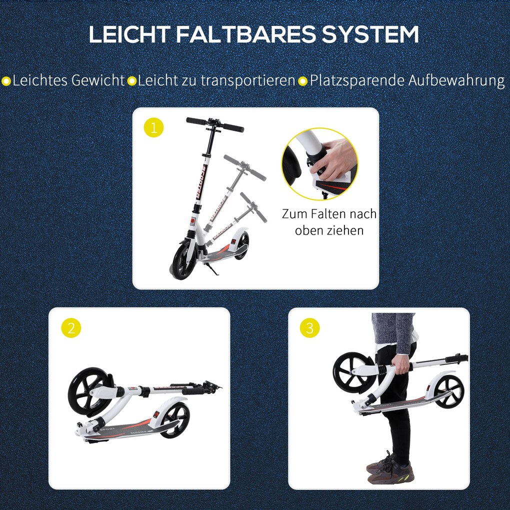 Homcom Hulajnoga Dziecięca z Amortyzacją Regulacja Wysokości Biała Aluminiowa | Aosom PL