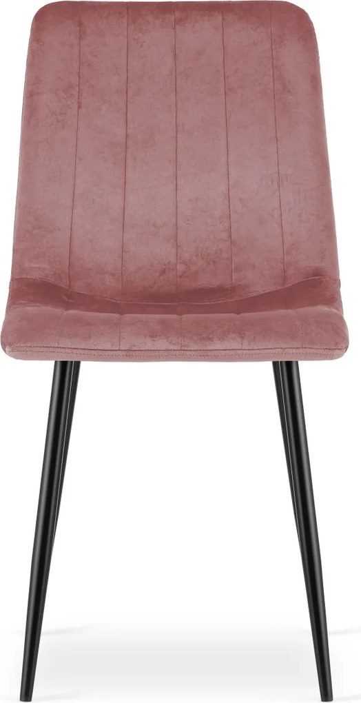 Różowe krzesło do kuchni LAVA aksamitne z czarnymi nogami
