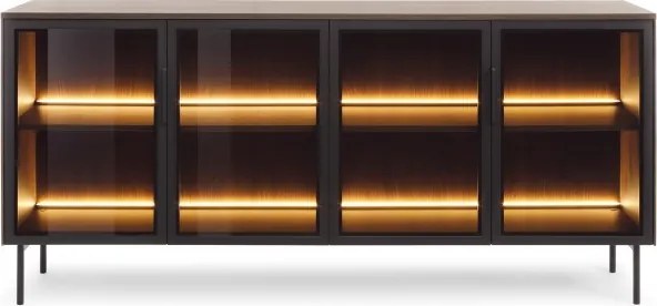 Komoda MILU 181 4D – Nowoczesna z Oświetleniem LED i Szkłem Flutes Ornamentowe, Push To Open DAB DUNIN 182x83x40 cm