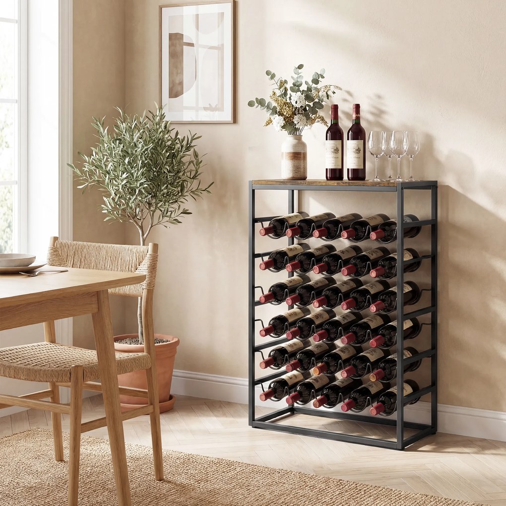 HOMCOM Stojak na wino na 30 butelek wolnostojący stojak z metalu do piwnicy, magazynu, 59 x 30 x 88,5 cm Rustykalny brąz | Aosom PL