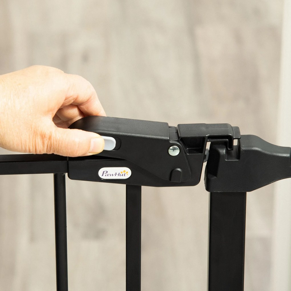 PawHut PapWHut brama bezpieczna dla psa z drzwiami składanymi, czarna, 202,5 cm