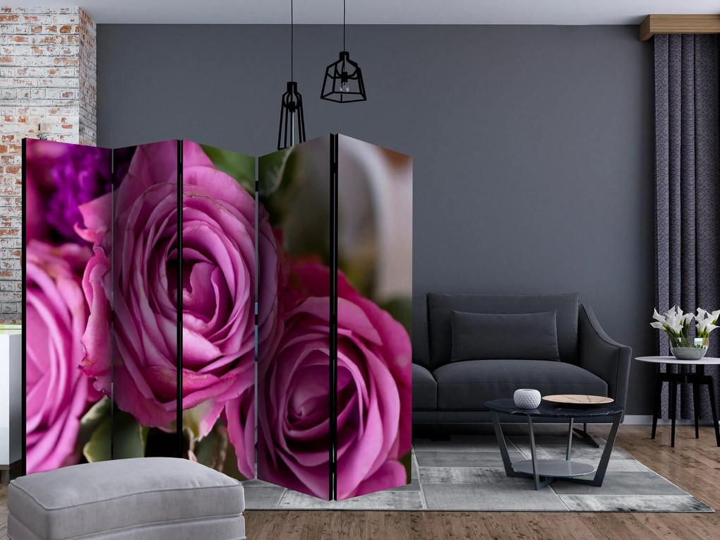Parawan akustyczny Kwiaty 225x172 cm 5-częściowy fioletowy ARTGEIST B