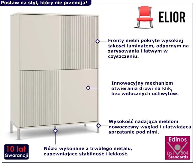 Kaszmirowa komoda z ryflowanymi, lamelowymi frontami - Valdi 3X