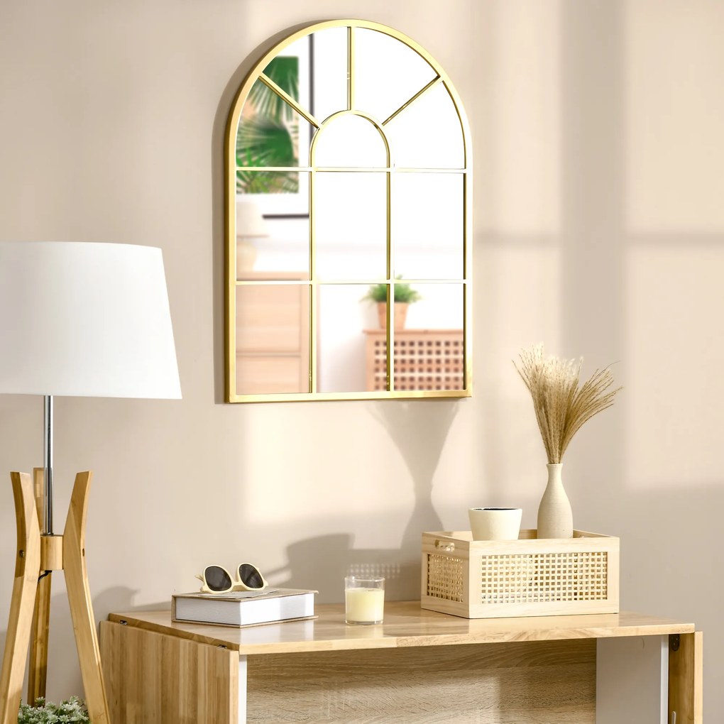 HOMCOM Lustro Okienne z Metalową Ramą, 70 x 50 cm, Złoty