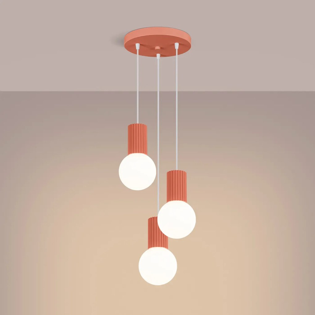 Lampa wisząca HALO 3P brzoskwiniowa ryflowana SOLLUX  LIGHTING