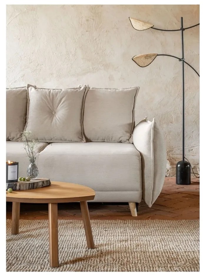 Beżowy sztruksowy rozkładany narożnik (strona zmienna) Lazy Lukka – Miuform