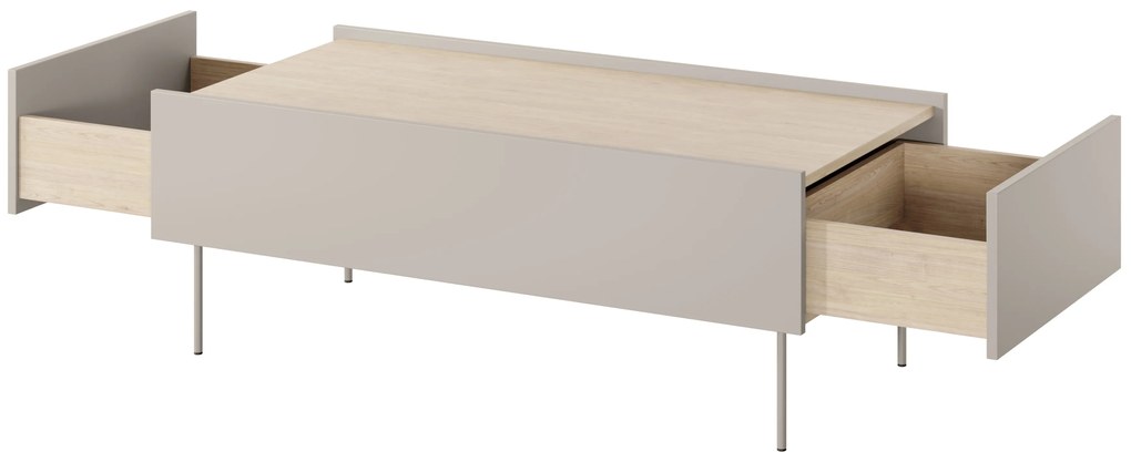 Stolik kawowy Desin 120 cm z szufladami i metalowymi nogami - kaszmir / dąb nagano