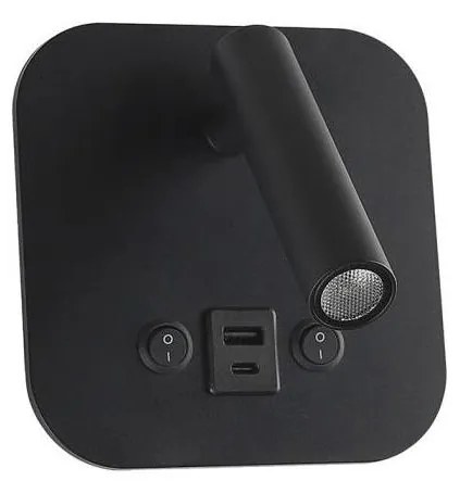 LED kinkiet punktowy ścienny z portem USB LED/8W/230V 3000K czarny