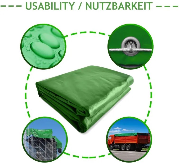 Plandeka JAGO 650 g/m², aluminiowe oczka, zielona, 3x6 m