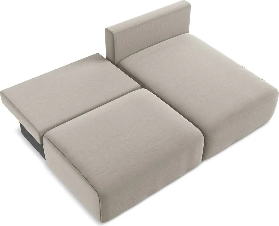 Szarobrązowy aksamitny rozkładany narożnik ze schowkiem (prawostronny/z szezlongiem) Kalena – Makamii