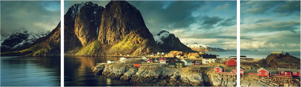 Obraz wioski rybackiej w Norwegii (170x50 cm)