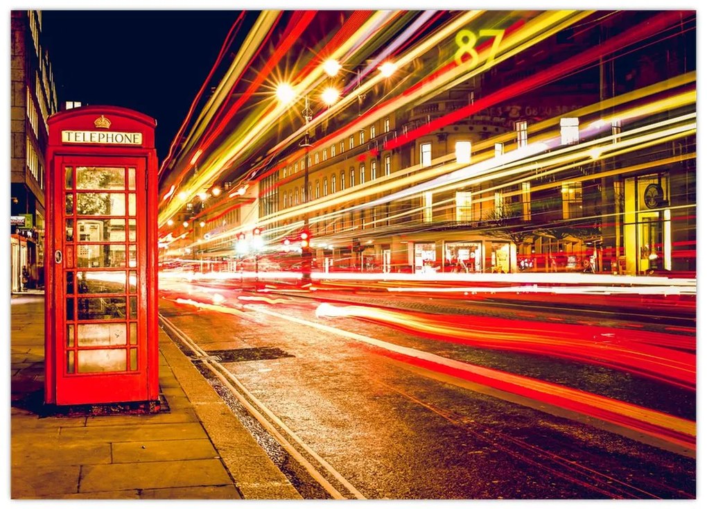 Obraz na szkle - czerwona budka telefoniczna w Londynie (70x50 cm)