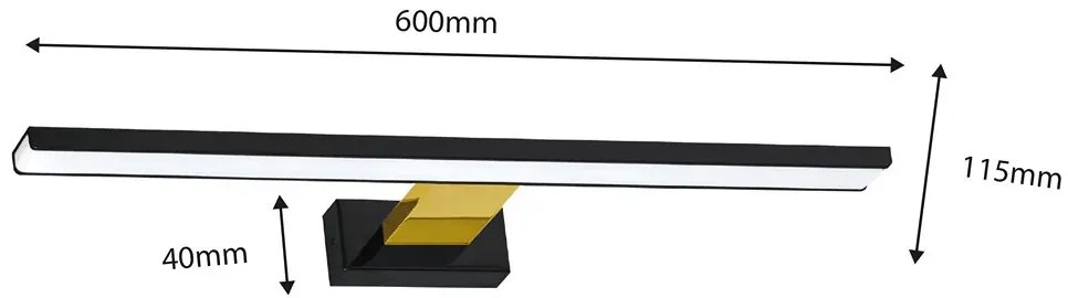 Kinkiet nad lustro czarny + złoty - N014-Folind 13,8W 60x11,5x4 cm