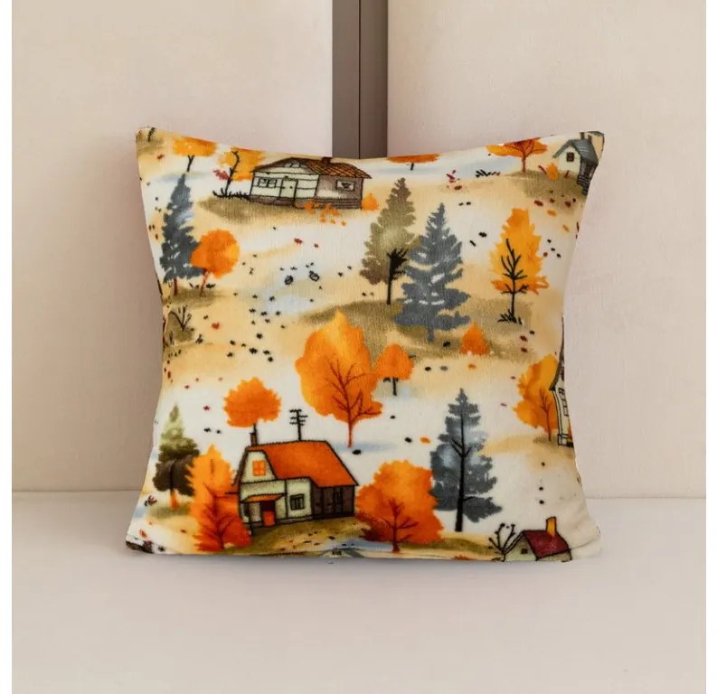 Mikropluszowa poszewka na poduszkę AUTUMN VILLAGE 45x45 cm, kolorowa