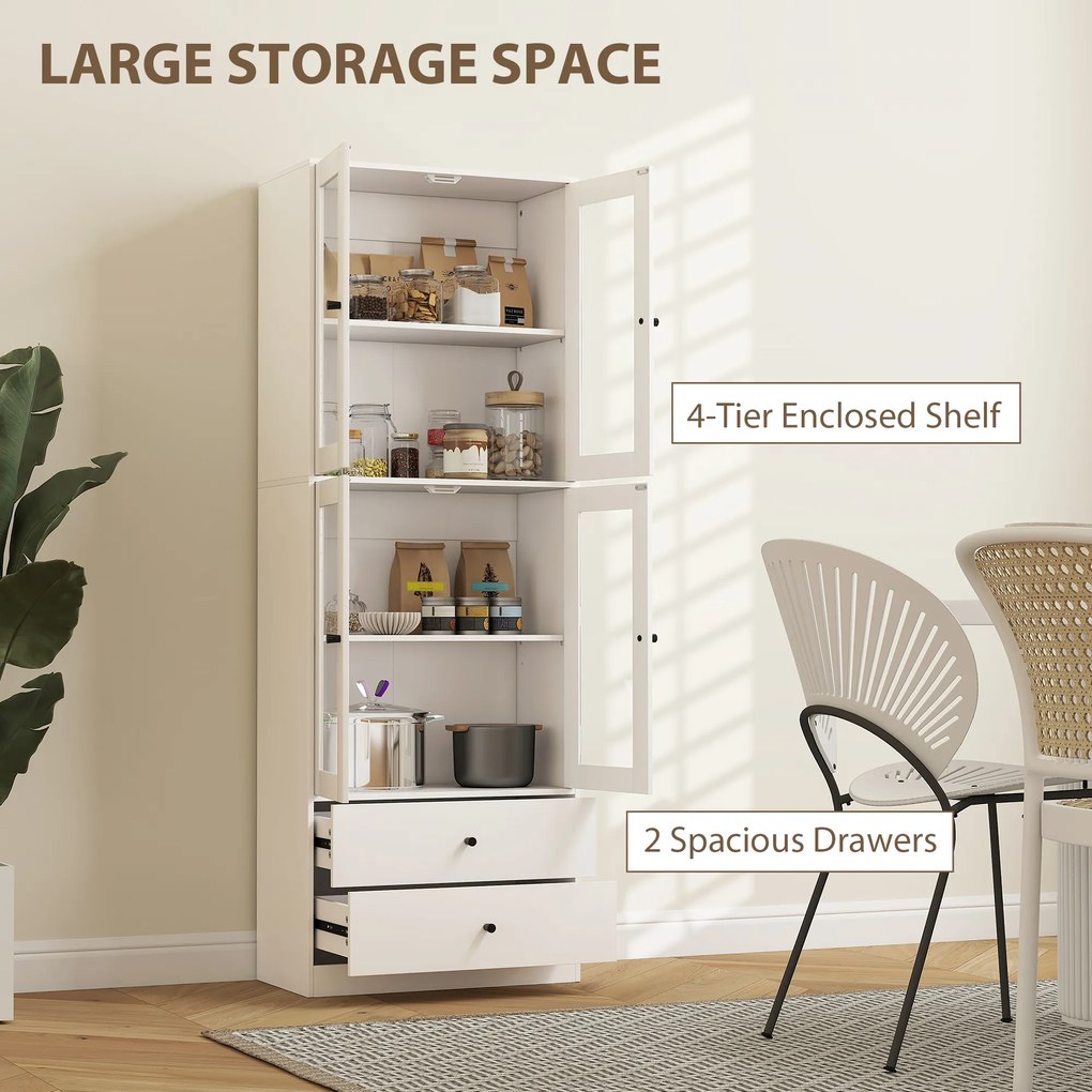 HOMCOM Szafka kuchenna z szufladami i drzwiami szklanymi, powierzchnia z melaminy, Biały