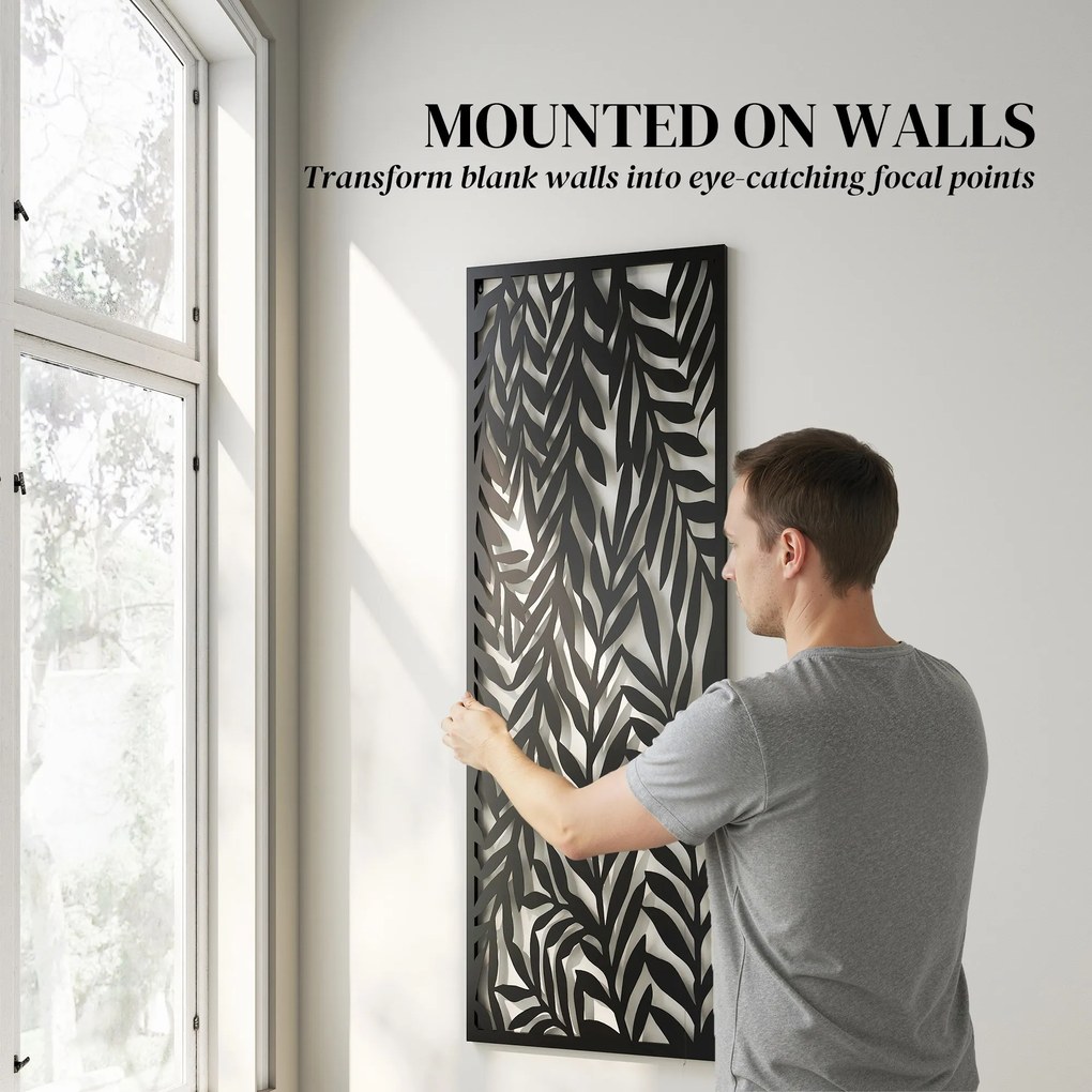 Outsunny Parawan 65 x 130 cm Wolnostojący Wiszący, Przegroda Osłona z Metalu Czarny | Aosom PL