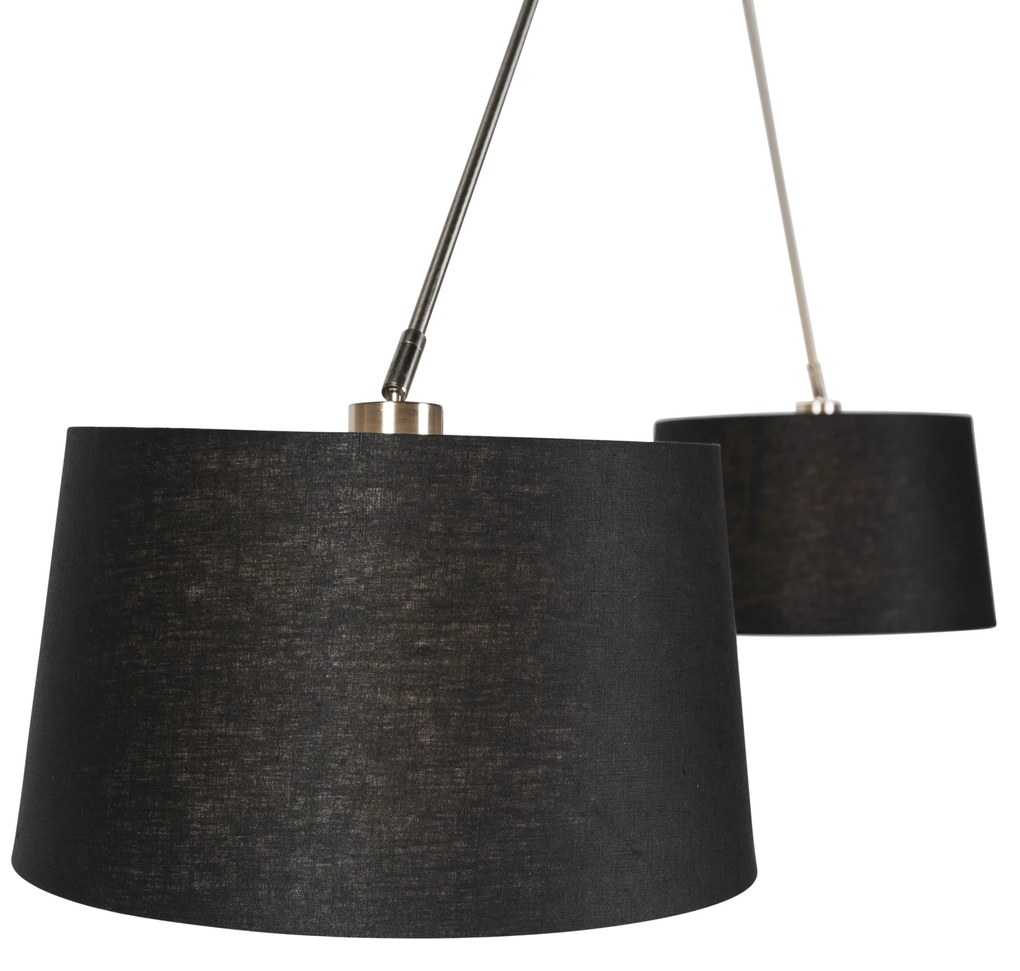 Stalowa lampa wisząca z abażurami z lnu czarna 35 cm 2-światłowa - Blitz Nowoczesny Oswietlenie wewnetrzne