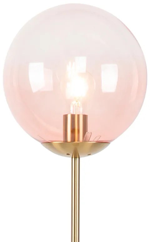 Lampa podłogowa w stylu art deco mosiądz z różowym szkłem - Pallon ArtDeco Oswietlenie wewnetrzne