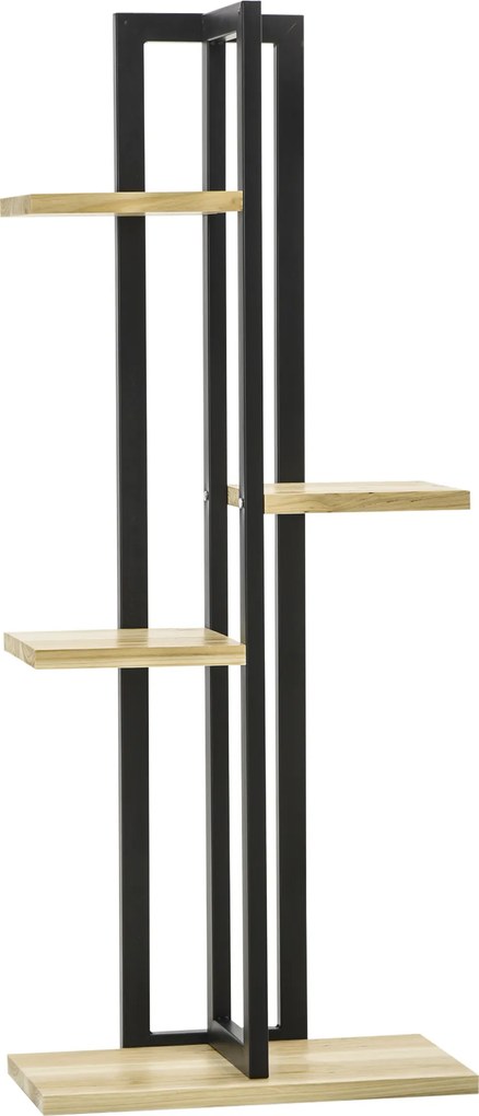 Outsunny 4-Poziomowy Stojak na Rośliny, Regulowany, 110 cm Wysokości Dla Wewnątrz i Na Zewnątrz, Drewno Czarny+Natur Drewno