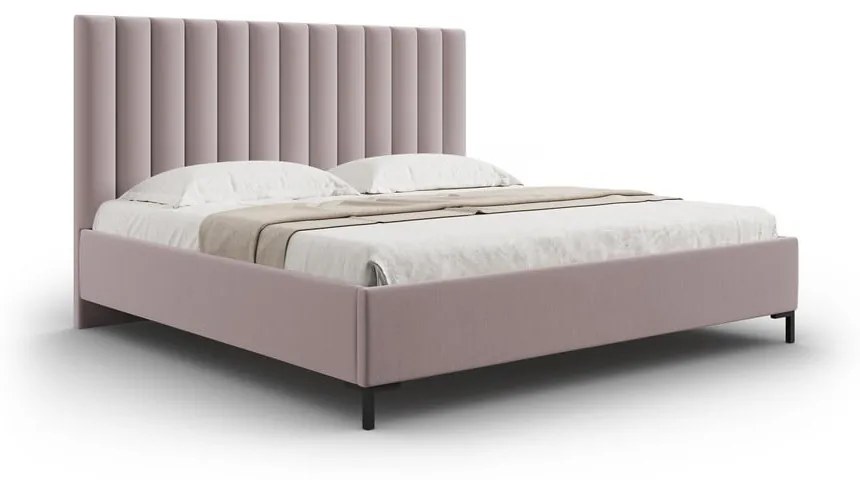 Jasnoróżowe tapicerowane łóżko dwuosobowe ze schowkiem i stelażem 160x200 cm Casey – Mazzini Beds