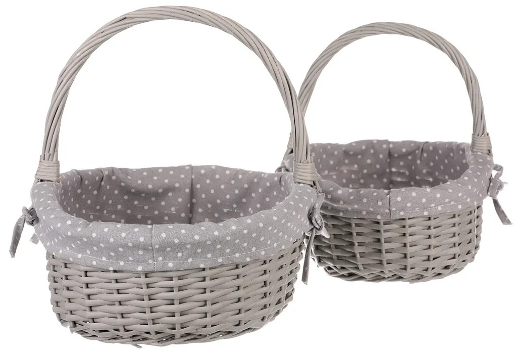 Zestaw koszyków wiklinowych z tkaniną Szara kropka, 2 szt., 2 rozmiary, 31 x 28 x 26 cm