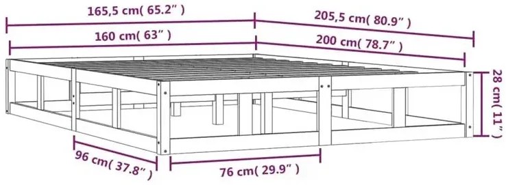 Podwójne drewniane czarne łóżko 160x200 - Rixo 6X