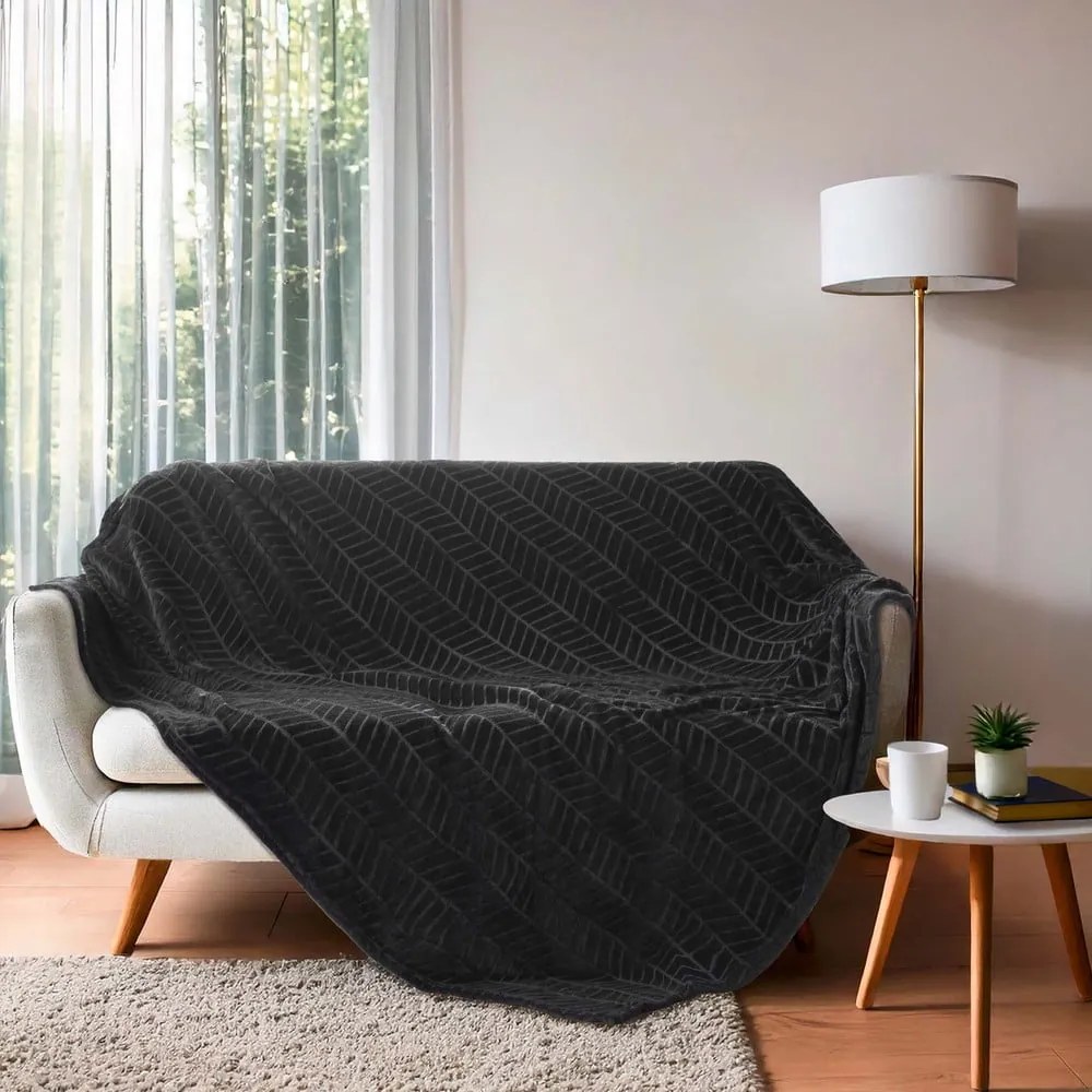 Czarna narzuta z mikfroflaneli 180x220 cm Arya – douceur d'intérieur