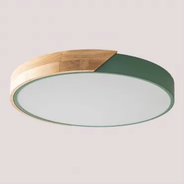 Plafon Sufitowy Led Okrągły Z Żelaza Jan Ø40 Cm & Jasny Drewniany Brąz - Seledyn - Sklum