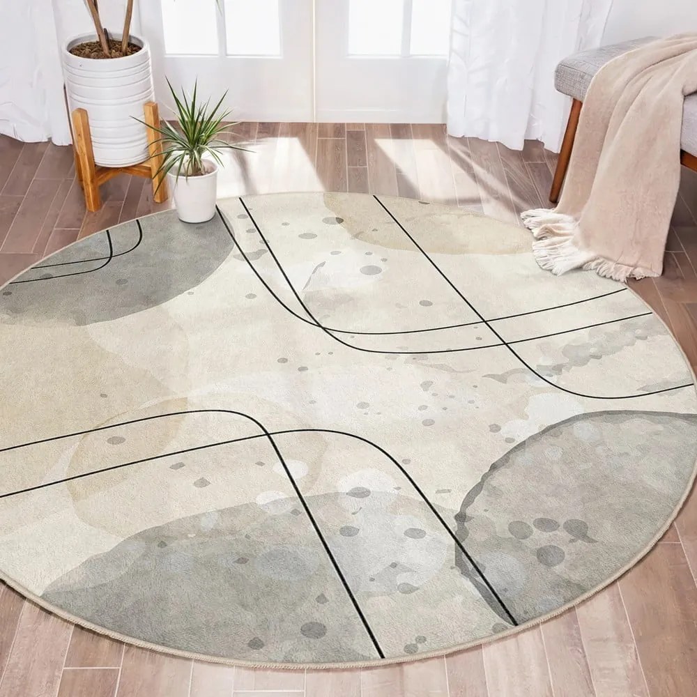 Beżowy okrągły dywan odpowiedni do prania ø 100 cm Simple Lines – Mila Home
