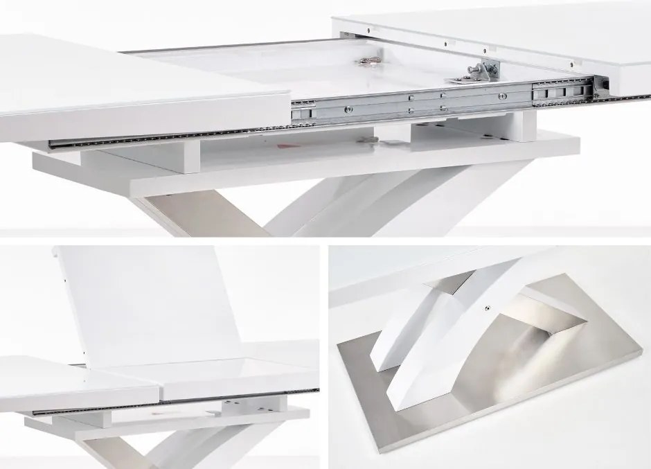 Biały rozkładany stół Sandor 2 ze szklanym blatem