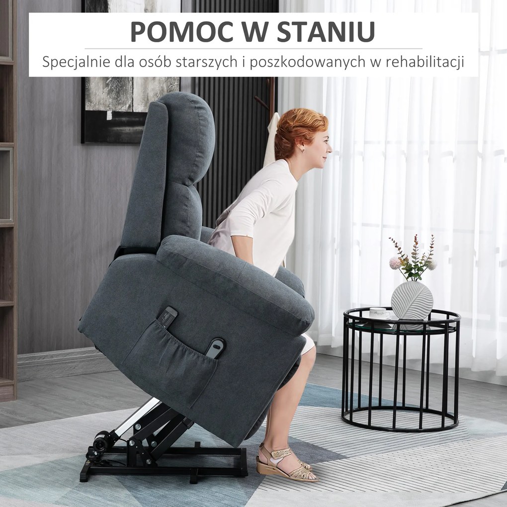 HOMCOM Fotel masujący z funkcją podnoszenia 8 silników wibracyjnych i pilotem szary | Aosom PL