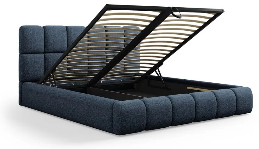Ciemnoniebieskie tapicerowane łóżko dwuosobowe ze schowkiem i stelażem 180x200 cm Bellis – Micadoni Home
