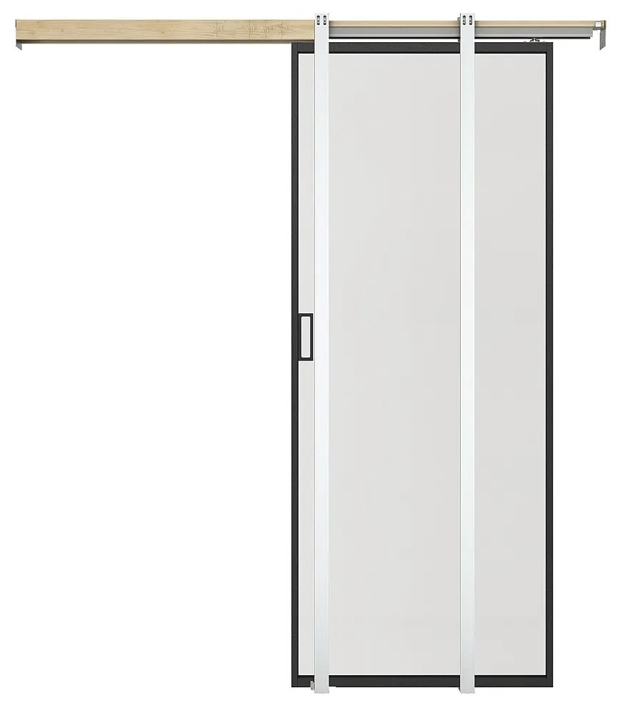 Drzwi przesuwne chowane w ścianie - aluminium i matowe szkło hartowane - wys. 205 x szer. 63 cm - LINCI II