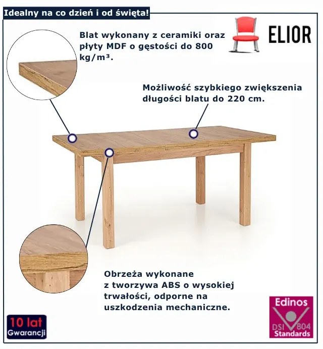 Rozkładany prostokątny stół dąb craft  - Solsti