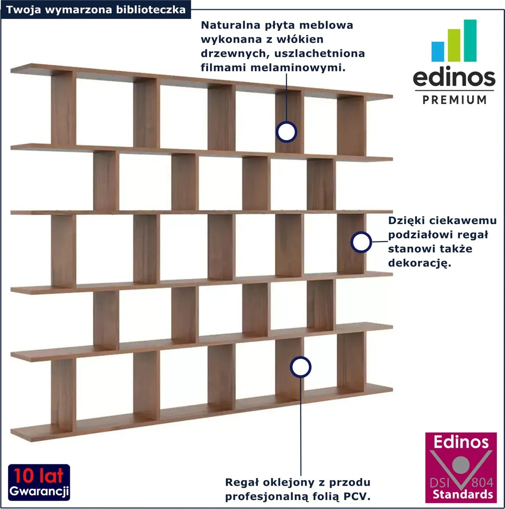 Orzechowa ażurowa biblioteczka w stylu nowoczesnym G3-B40