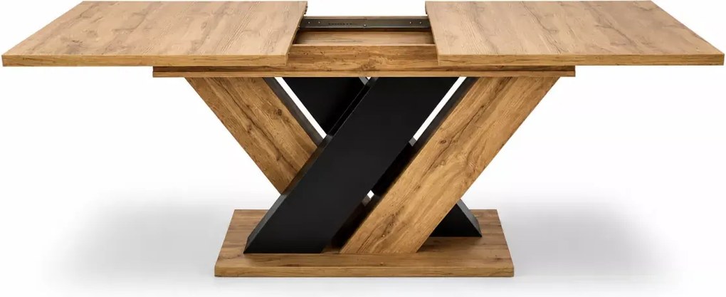Nowoczesny stół Sumba rozkładany z płyty laminowanej w kolorze dąb wotan z nogami w kształcie „X”
