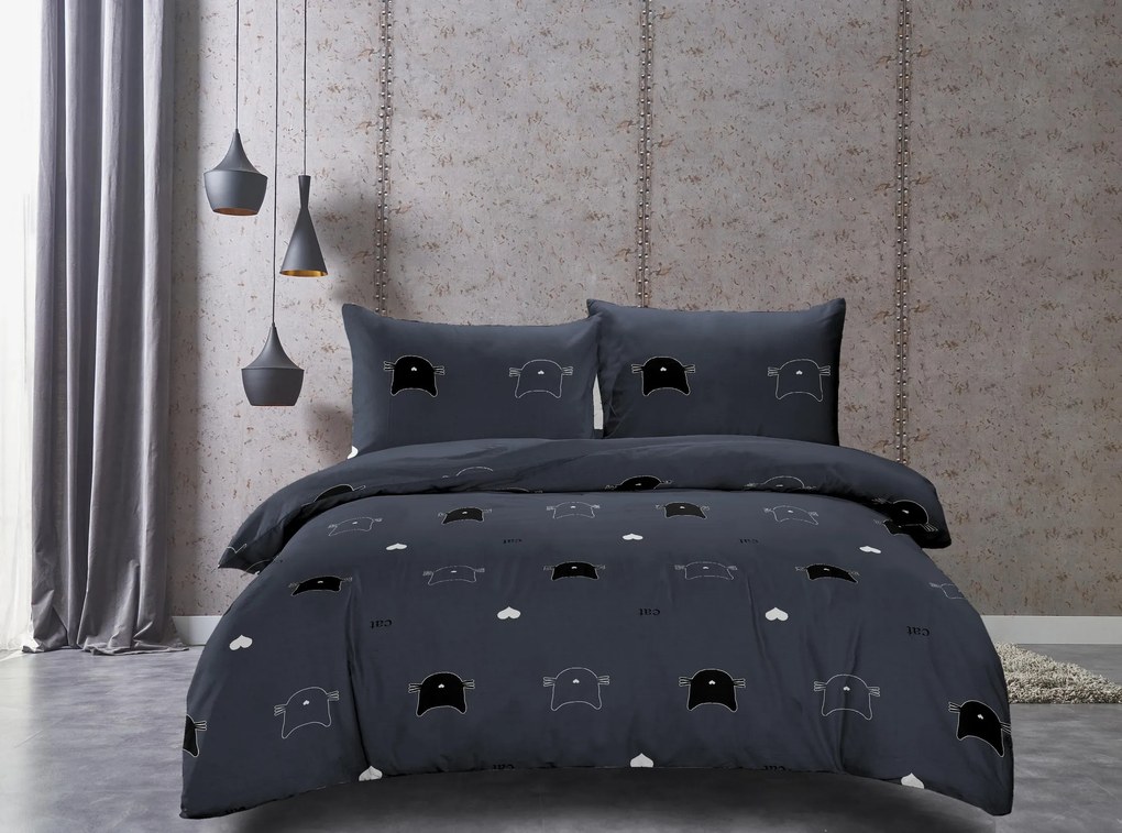 PrzytulneMieszkanie.pl PrzytulneMieszkanie.pl Pościel z mikrofibry CAT, niebieskoszara Rozmiar pościeli: 2 szt 70 x 80 cm | 160 x 200 cm