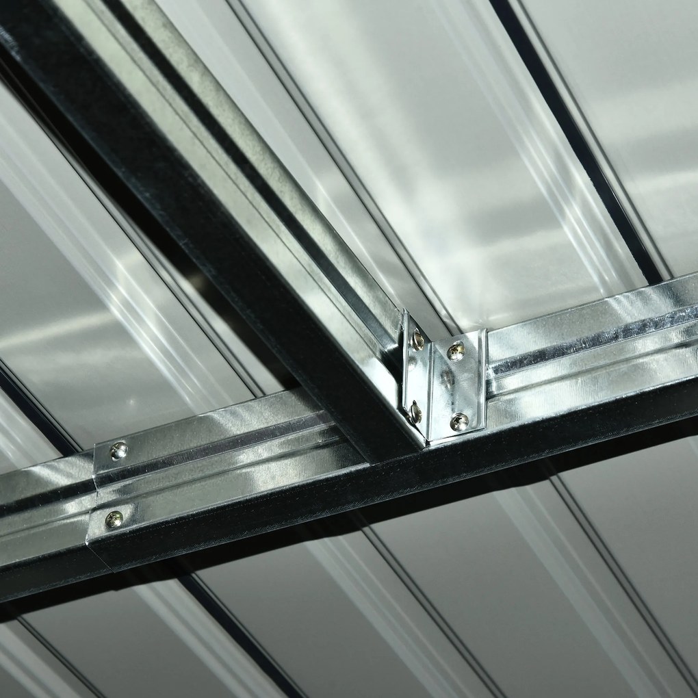 Outsunny Altana ogrodowa stalowa szopa na narzędzia z oknem i drzwiami przesuwnymi 277x130x173 cm szara | Aosom PL