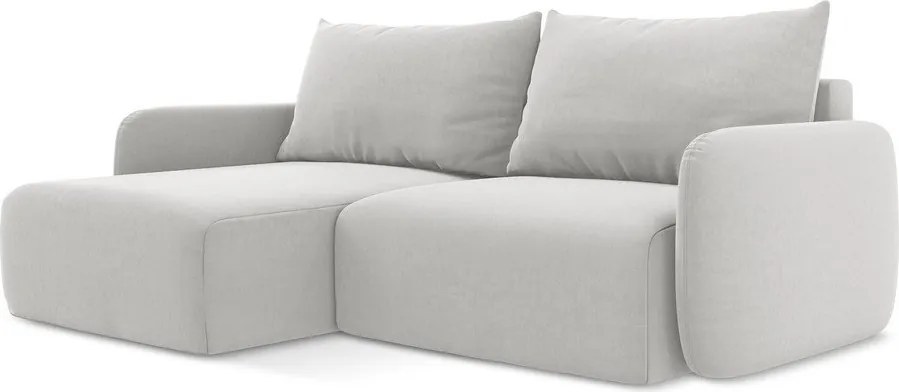 Jasnoszary aksamitny rozkładany/ze schowkiem narożnik (lewostronny/z szezlongiem) Kalena – Makamii