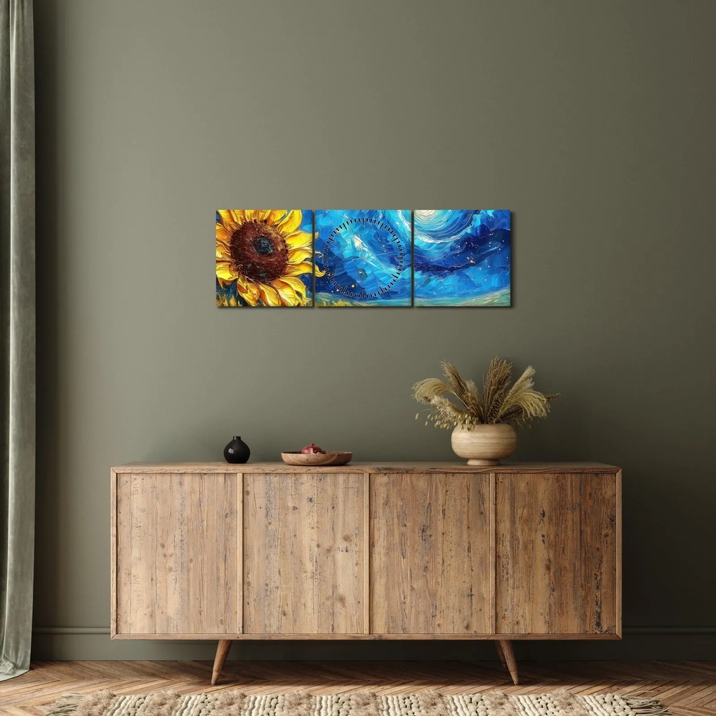 Obraz - Malowanie słoneczników (z zegarem) (90x30 cm)
