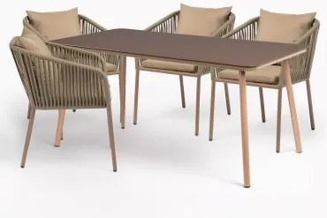 Zestaw Prostokątnego Stołu Arhiza Classic O Wymiarach 160x90 Cm I 4 Aluminiowych Krzeseł Ogrodowych. Dried Herb - Sklum