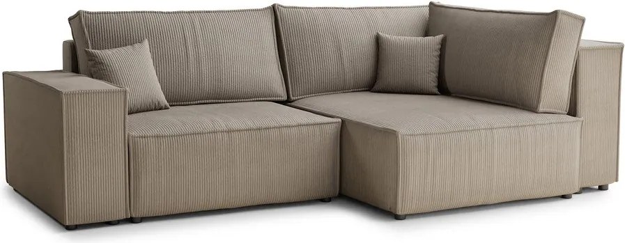 Beżowy sztruksowy rozkładany narożnik ze schowkiem (prawostronny/w kształcie litery L) Tonga – Maison de Rêve