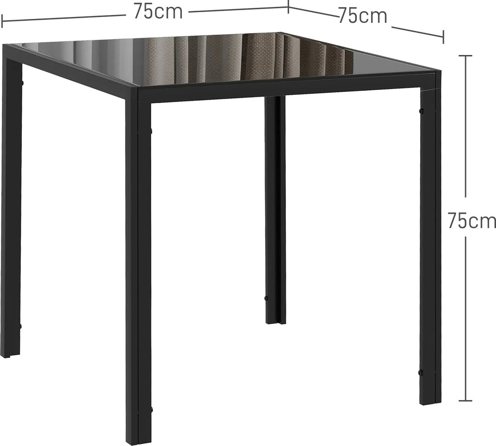 HOMCOM Kwadratowy stół jadalniany dla 4 osób, blat z hartowanego szkła, do kuchni i jadalni, 75 x 75 x 75 cm, Czarny
