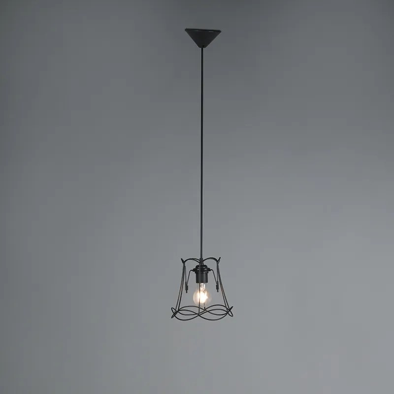 Retro lampa wisząca czarna 20 cm - Granny Frame Retro Oswietlenie wewnetrzne