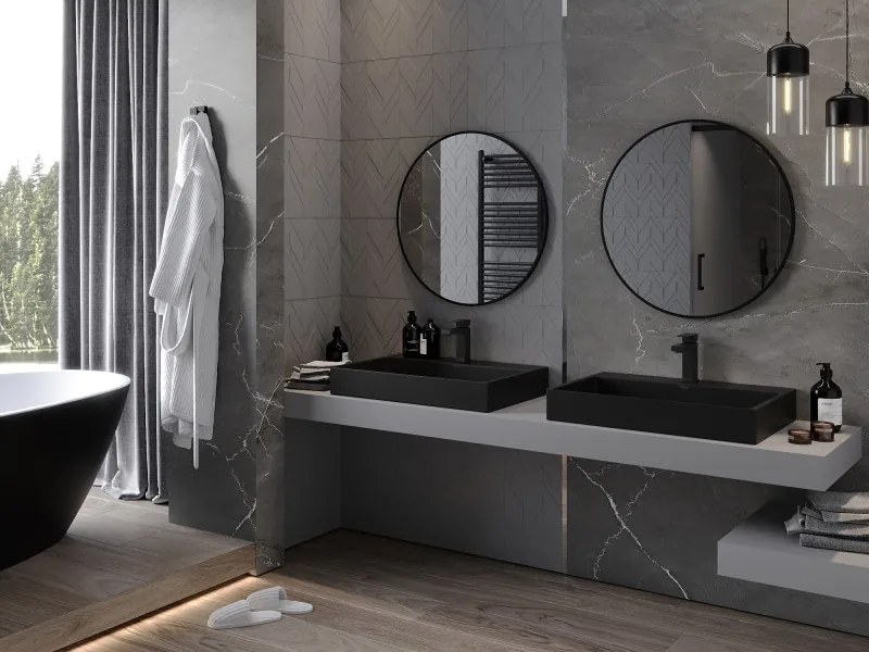 Mexen Loft lustro łazienkowe okragłe 75 cm, rama czarna - 9850-075-075-000-70