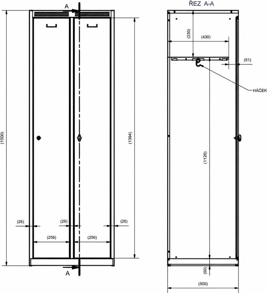 Metalowa szafka ubraniowa S7, 2-drzwiowa, 1500 x 600 x 500 mm, demontaż, zamek obrotowy, drzwi niebieskie